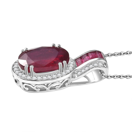 D'Joy AA Afrikanischer Rubin (Fissure gefüllt) Anhänger mit Kette, ca. 50 cm 925 Silber rhodiniert ca. 10.53 ct