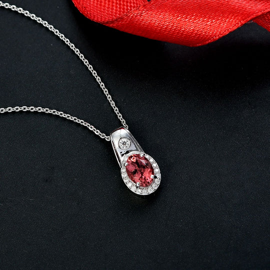 D'Joy AA Blush Turmalin, Moissanit Anhänger mit Kette, ca. 50 cm 925 Silber rhodiniert ca. 1.03 ct