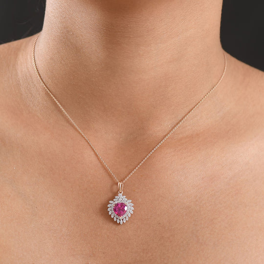 Luxuriant - AAA Lab Grown Rosa Saphir, Weißer Zirkon Anhänger mit Kette, ca. 50 cm 925 Silber 750 Roségold Vermeil ca. 3.25 ct