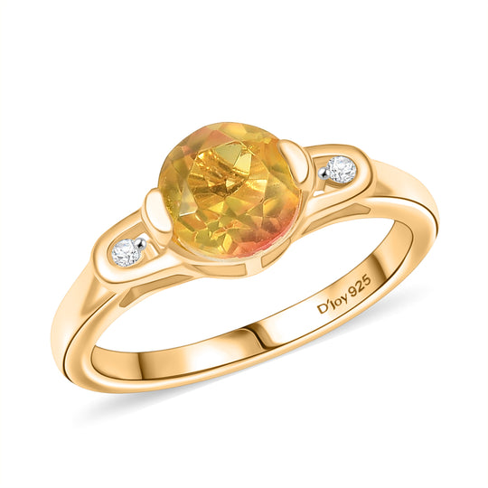 2er Set - D'Joy Sphaleros Quarz-Triplette, Weißer Zirkon Ring und Ohrringe, 925 Silber 750 Gelb Vergoldet (Größe 19.00) ca. 4.62 ct