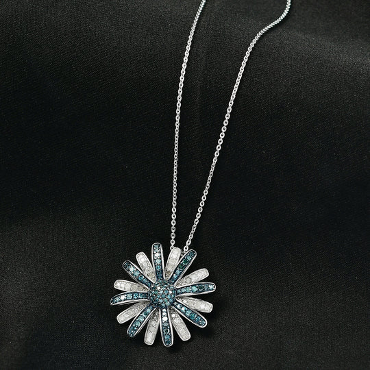 D'Joy Blauer Diamant, Weißer Diamant Schmuckset ca. 50 cm 925 Silber rhodiniert ca. 1.00 ct