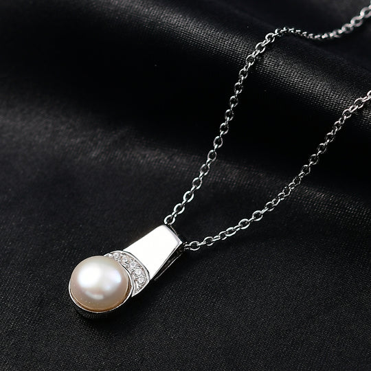 EVER TRUE Süßwasser Perle (8-10 mm), Weißer Zirkon Schmuckset ca. 50 cm, Nickelfreies Messing, Goldfarben