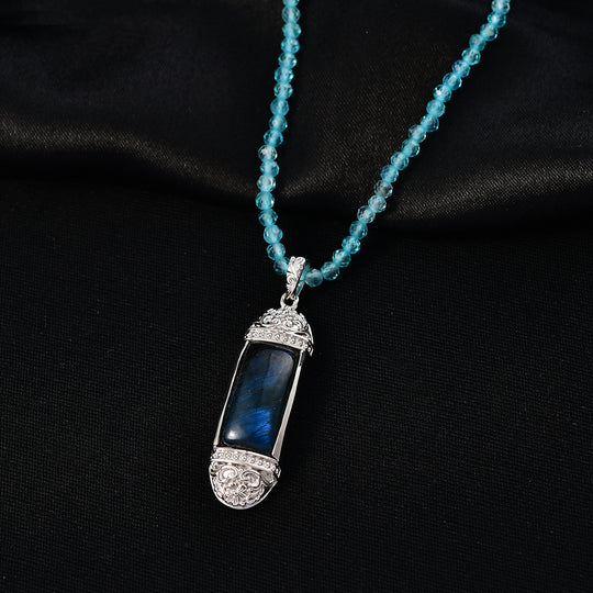 D'Joy AAA Labradorit Anhänger mit Apatit Kette, ca. 45 cm 925 Silber rhodiniert ca. 46.98 ct