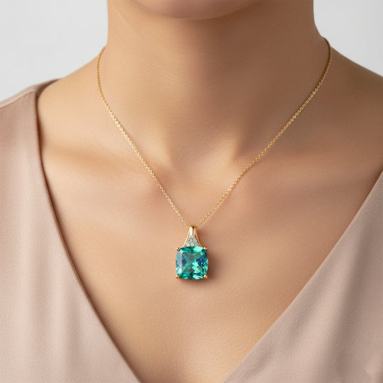 D'Joy Pfau Quarz Triplette, Blauer Apatit Schmuckset ca. 50 cm 925 Silber 750 Gelbgold Vermeil ca. 13.19 ct