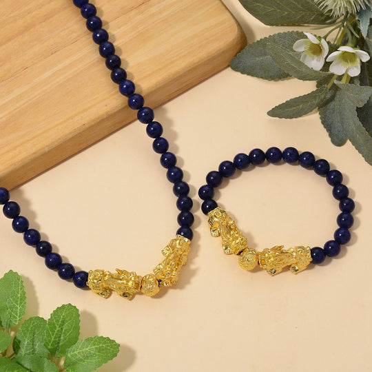 2er Set - Lapislazuli Halskette und Armband Legierung gelb vergoldet ca. 430.00 ct