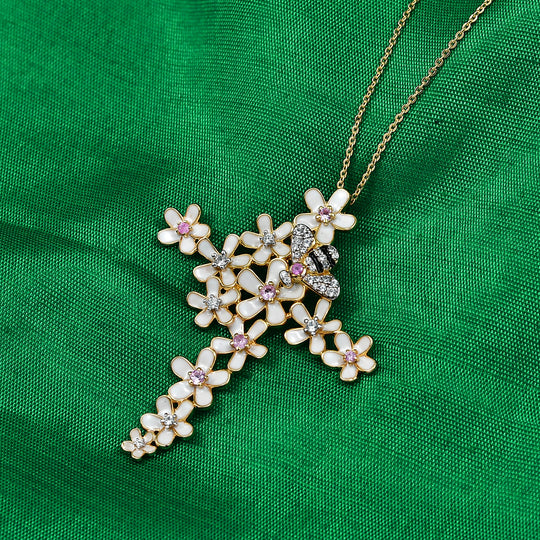 GP - Rosa Saphir Schmuckset ca. 50 cm 925 Silber 750 Gelbgold Vermeil ca. 0,56 ct.