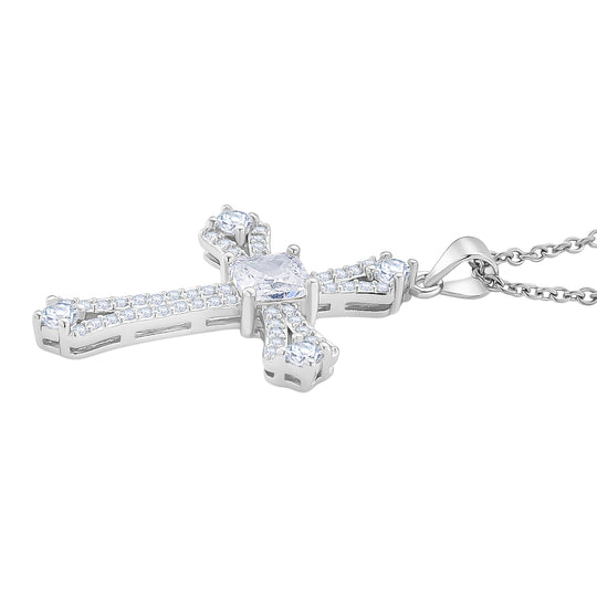 Weißer Zirkonia Schmuckset ca. 50 cm Nickelfreies Messing rhodiniert und Edelstahl 2.20 ct