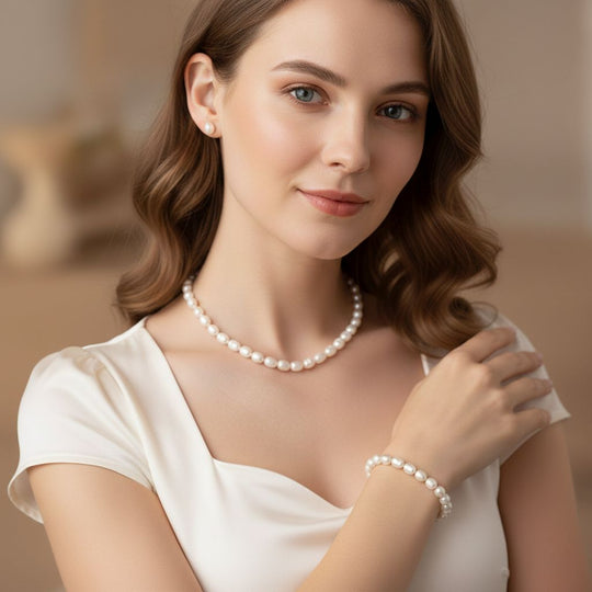 D'Joy AA Weiße Süßwasser Perle (6-7 mm) Schmuckset 925 Silber rhodiniert