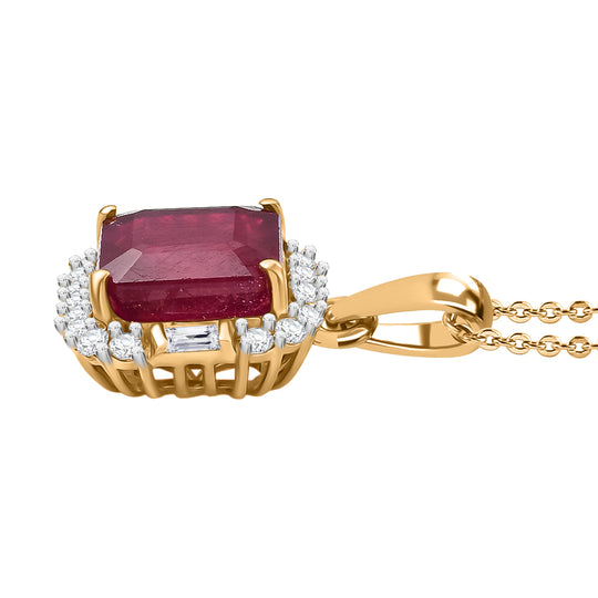 D'Joy ASSCHER SCHLIFF Afrikanischer Rubin (Fissure gefüllt), Weißer Topas Schmuckset ca. 50 cm 925 Silber 750 Gelbgold Vermeil ca. 8.11 ct