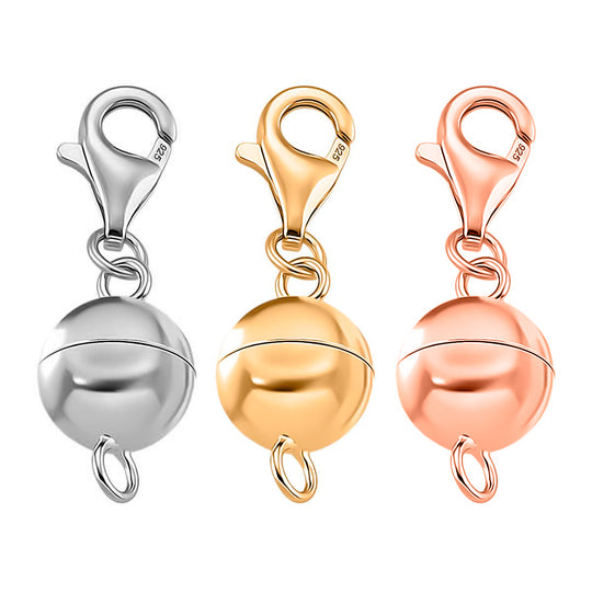 3er Set - Magnetverschluss Rundform, mit Karabinerverschluss, 925 Silber rhodiniert, rosévergoldet, vergoldet ca. 3,00g