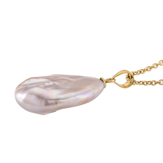 AAA Lila Süßwasser Perle Anhänger mit Kette, ca. 50 cm 316L Edelstahl goldfarben
