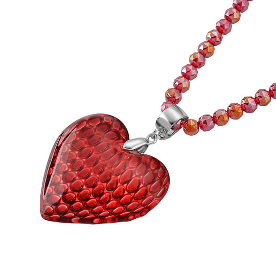 2er Set - Roter Kristall Herz Anhänger und beads Halskette mit Varioclip-Verschluss, ca. 50 cm