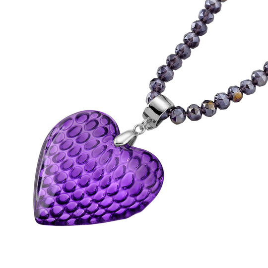 2er Set - Lila Herz Anhänger und beads Halskette mit Varioclip-Verschluss, ca. 50 cm
