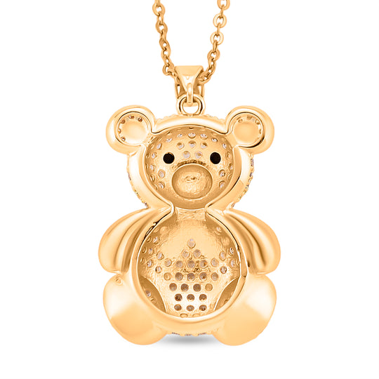 Teddybär-Anhänger mit Kette mit weißem und schwarzem Zirkonia, ca. 50 cm, 1,92 ct