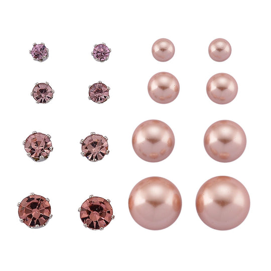 Rosa Muschelkernperle (4-10 mm), Rosa Kristall Schmuckset 316L Edelstahl, Nickelfreies Messing