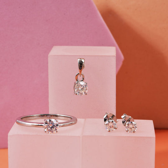 D'Joy Moissanit Schmuckset 925 Silber rhodiniert (Größe 20) ca. 1.40 ct