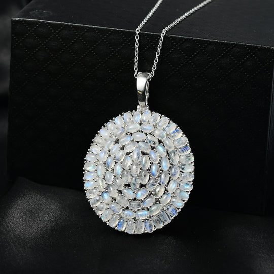 D'Joy Meetiyagoda Regenbogen Mondstein Anhänger mit Kette, ca. 50 cm 925 Silber rhodiniert ca. 26.01 ct