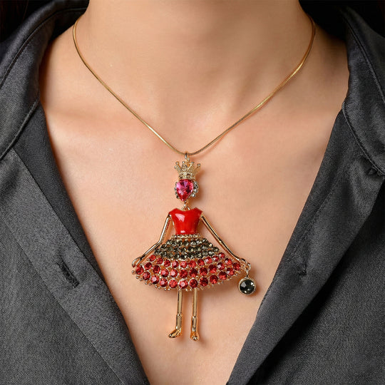 Mehrfarbiger Kristall Ballerina Anhänger mit Kette ca. 63.5 cm + 5 cm Extender, Legierung emailliert, Legierung Gelb