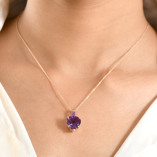 GP - AA Rose De France Amethyst, Afrikanischer Amethyst Schmuckset ca. 50 cm 925 Silber 750 Roségold Vermeil ca. 6.31 ct