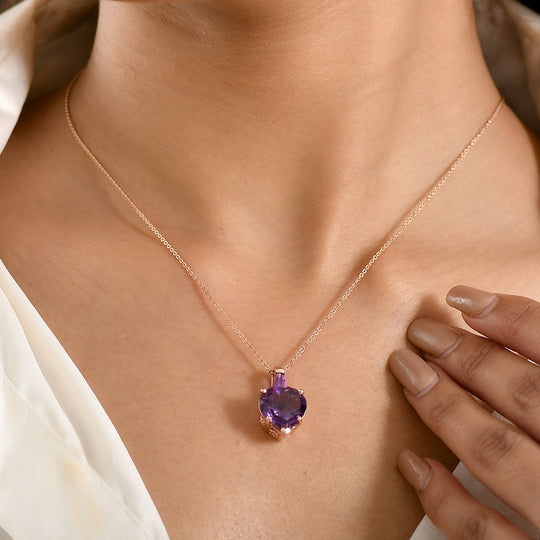 GP - AA Rose De France Amethyst, Afrikanischer Amethyst Schmuckset ca. 50 cm 925 Silber 750 Roségold Vermeil ca. 6.31 ct