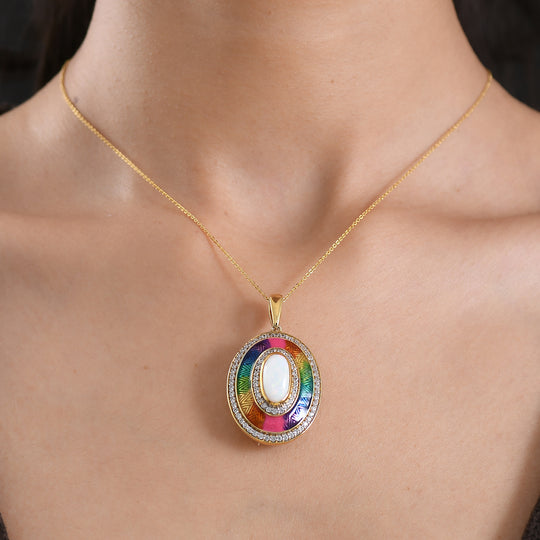 D'Joy AA Natürlicher, äthiopischer Welo Opal, Weißer Zirkon Schmuckset ca. 50 cm 925 Silber 750 Gelbgold Vermeil ca. 2.72 ct