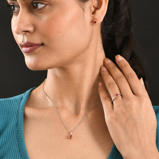 D'Joy Afrikanischer Rubin (Fissure gefüllt) Schmuckset 925 Silber platiniert und vergoldet (Größe 20) ca. 2,28 ct.
