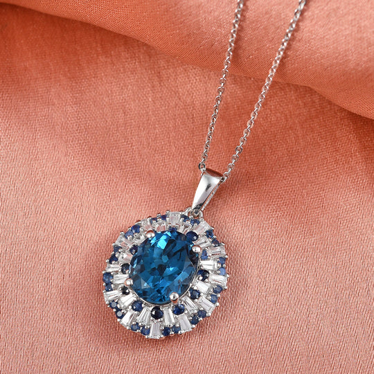 D'Joy London Blau Topas, Weißer Zirkon Schmuckset ca. 50 cm 925 Silber rhodiniert ca. 6,72 ct.
