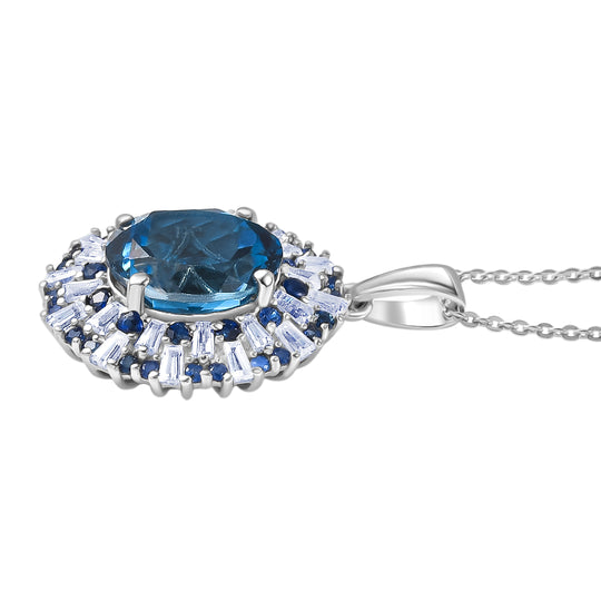 D'Joy London Blau Topas, Weißer Zirkon Schmuckset ca. 50 cm 925 Silber rhodiniert ca. 6,72 ct.
