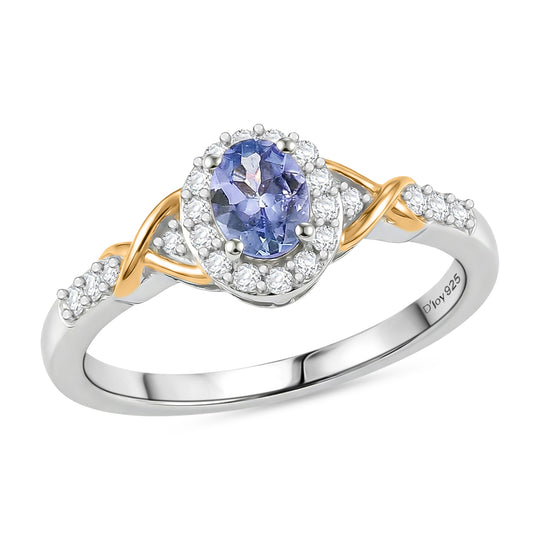 D'Joy Tansanit Schmuckset 925 Silber platiniert und vergoldet (Größe 21) ca. 1,13 ct.
