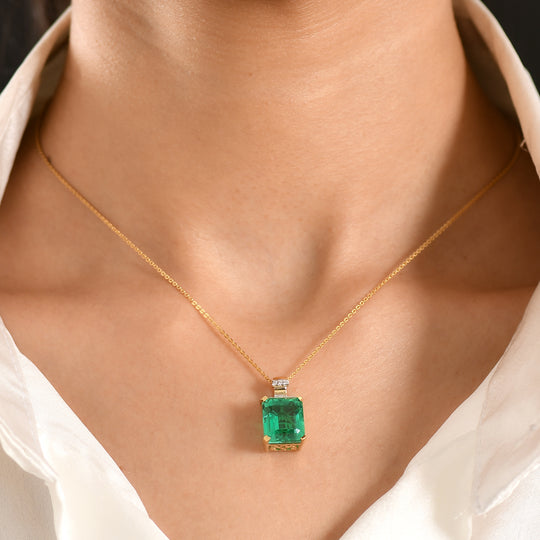 D'Joy Smaragd-Quarz Triplette, Weißer Zirkon Schmuckset ca. 50 cm 925 Silber 750 Gelbgold Vermeil ca. 7,21 ct.