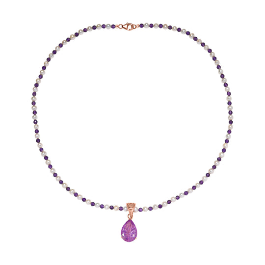 D'Joy AA Rose De France Amethyst, Perle Schmuckset ca. 50 cm 925 Silber 750 Roségold Vermeil