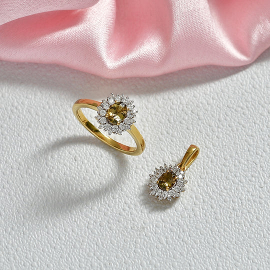 D'Joy AA Natürlicher goldener Tansanit Schmuckset 925 Silber 750 Gelbgold Vermeil (Größe 20) ca. 1,53 ct.