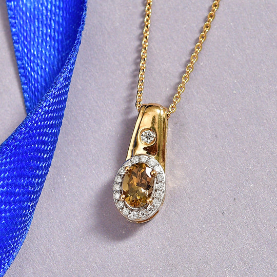 D'Joy AA Natürlicher goldener Tansanit, Moissanit Schmuckset ca. 50 cm 925 Silber 750 Gelbgold vermeil ca. 0.79 ct
