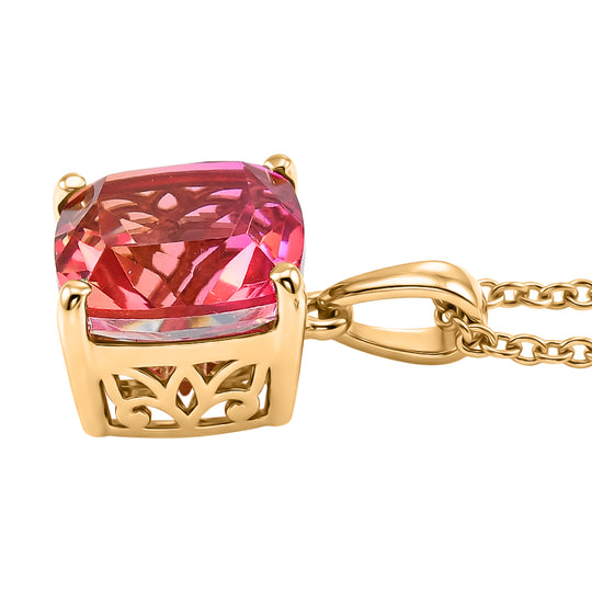 EVER TRUE Sunset Quarz Triplette Anhänger, goldfarbenes nickelfreies Messing, 316L Edelstahlkette 50 cm ca. 6.01 ct