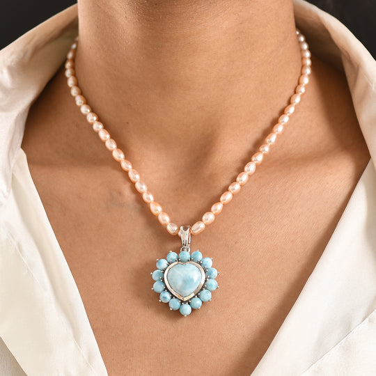 D'Joy Larimar Schmuckset ca. 50 cm 925 Silber rhodiniert