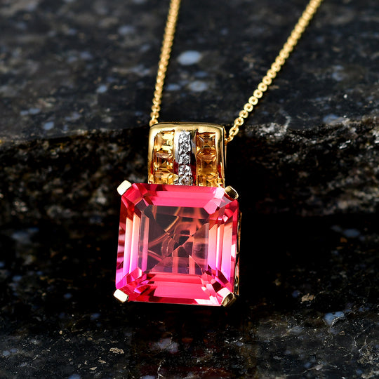 D'Joy Sunset Quarz Triplette, Citrin Schmuckset ca. 50 cm 925 Silber 750 Gelbgold Vermeil ca. 12,60 ct.