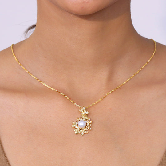 EVER TRUE Süßwasser Perle (8.5-9 mm), Weißer Zirkon Anhänger mit Kette, ca. 50 cm