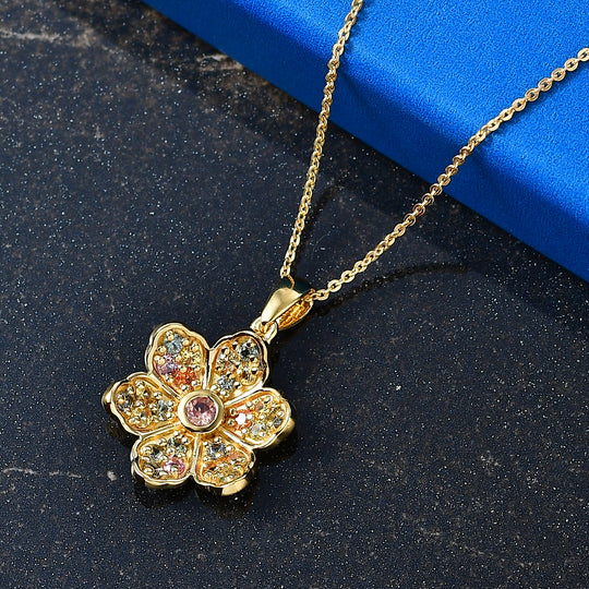 D'Joy Mehrfarbig Saphir Schmuckset ca. 50 cm 925 Silber 750 Gelbgold vermeil ca. 1,15 ct.