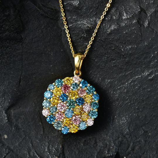 LUXURIANT DIAMOND - Lab Grown Grüner Diamant SI, Lab Grown Gelb Diamant Schmuckset ca. 50 cm 925 Silber 750 Gelbgold vermeil ca. 3,49 ct.