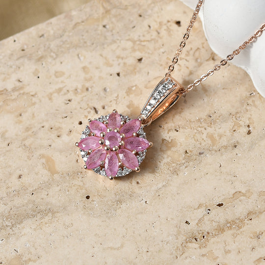 D'Joy Ilakaka Rosa Saphir (Fissure gefüllt) Schmuckset ca. 50 cm 925 Silber 750 Roségold vermeil ca. 2.10 ct