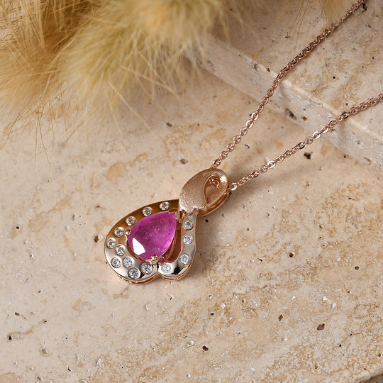 D'Joy Ilakaka Rosa Saphir (Fissure gefüllt), Weißer Zirkon Schmuckset ca. 50 cm 925 Silber 750 Roségold vermeil ca. 1.85 ct