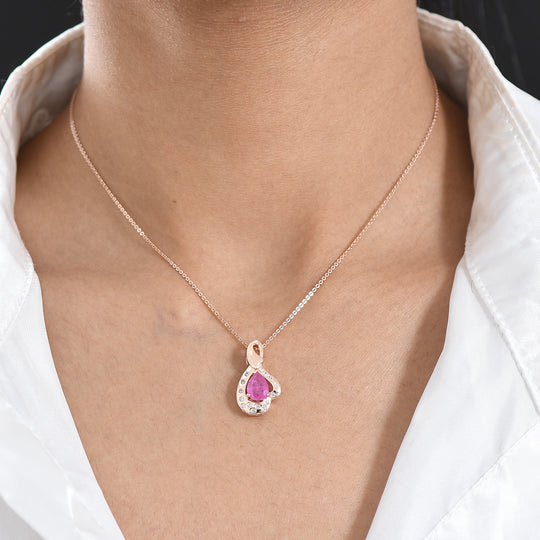 D'Joy Ilakaka Rosa Saphir (Fissure gefüllt), Weißer Zirkon Schmuckset ca. 50 cm 925 Silber 750 Roségold vermeil ca. 1.85 ct