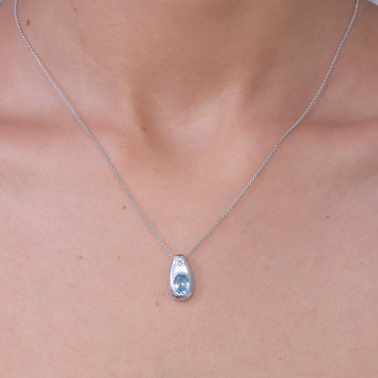 D'Joy Blauer Zirkon, Weißer Zirkon Schmuckset ca. 50 cm 925 Silber Rhodiniert ca. 1,98 ct.