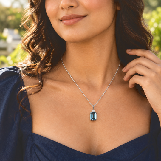 D'Joy London Blau Topas, Moissanit Schmuckset (4-4 Werktage Lieferzeit) ca. 50 cm 925 Silber Rhodiniert ca. 9.05 ct