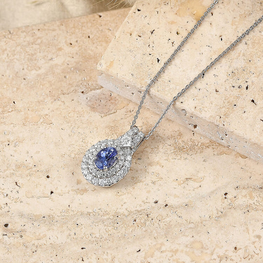 D'Joy AA Tansanit, Moissanit AGI zertifiziert Schmuckset (10-15 Werktage Lieferzeit) ca. 50 cm 925 Silber Rhodiniert ca. 1,90 ct.