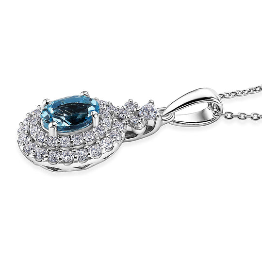 D'Joy AA Santamaria Aquamarin, Moissanit AGI zertifiziert Schmuckset ca. 50 cm 925 Silber Rhodiniert ca. 1,44 ct.
