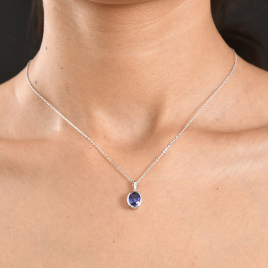 D'Joy Sehr Seltener Premium Tansanit Anhänger mit Kette ca. 50 cm 925 Silber Rhodiniert ca. 1.78 ct