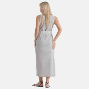 LA MAREY langes Strickkleid mit Stretchgürtel, Einheitsgröße, passend für EU 36 bis 42, Länge 132 cm, Grau
