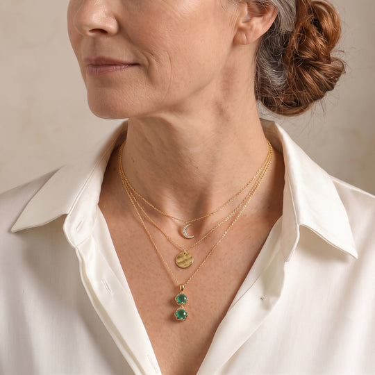 D'Joy Smaragd Triplett Quarz Anhänger mit 50cm Kette, 925 Silber platiniert und vergoldet - 2 ct.