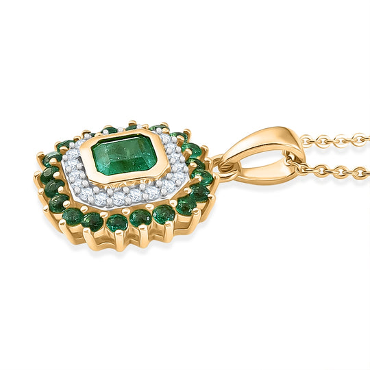 D'Joy AAA Kagem Sambischer Smaragd Schmuckset ca. 50 cm 925 Silber 750 Gelbgold vermeil ca. 1.29 ct